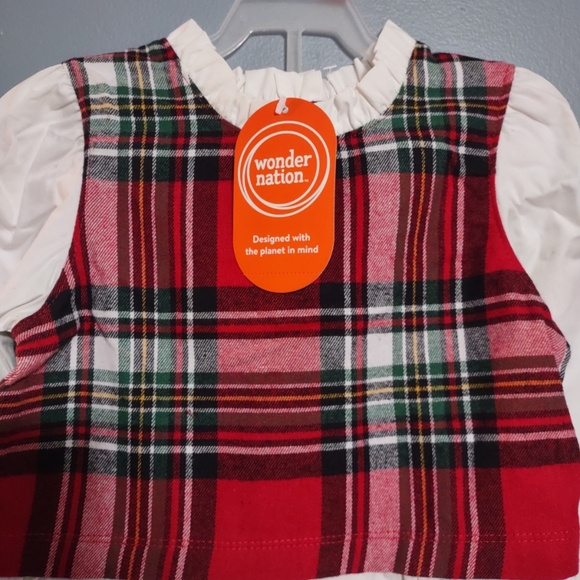 Wonder Nation Holiday 4t Red Plaid Flannel Top Black Faux Leather Pants NWT - Picture 3 of 11